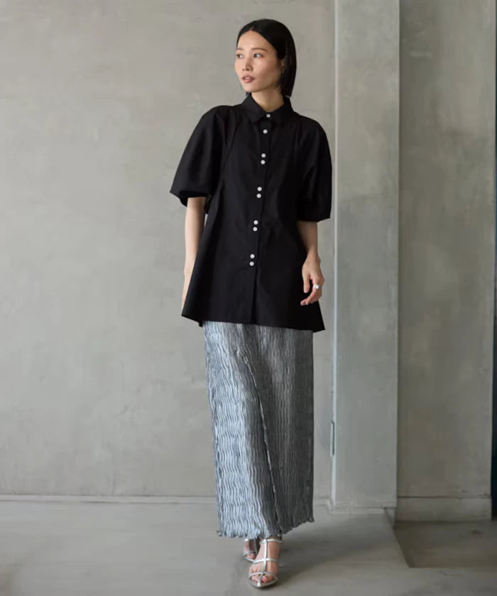 Switching Design Balloon Sleeve Shirt / 5-Minute Sleeve Blouse [Limited Edition]