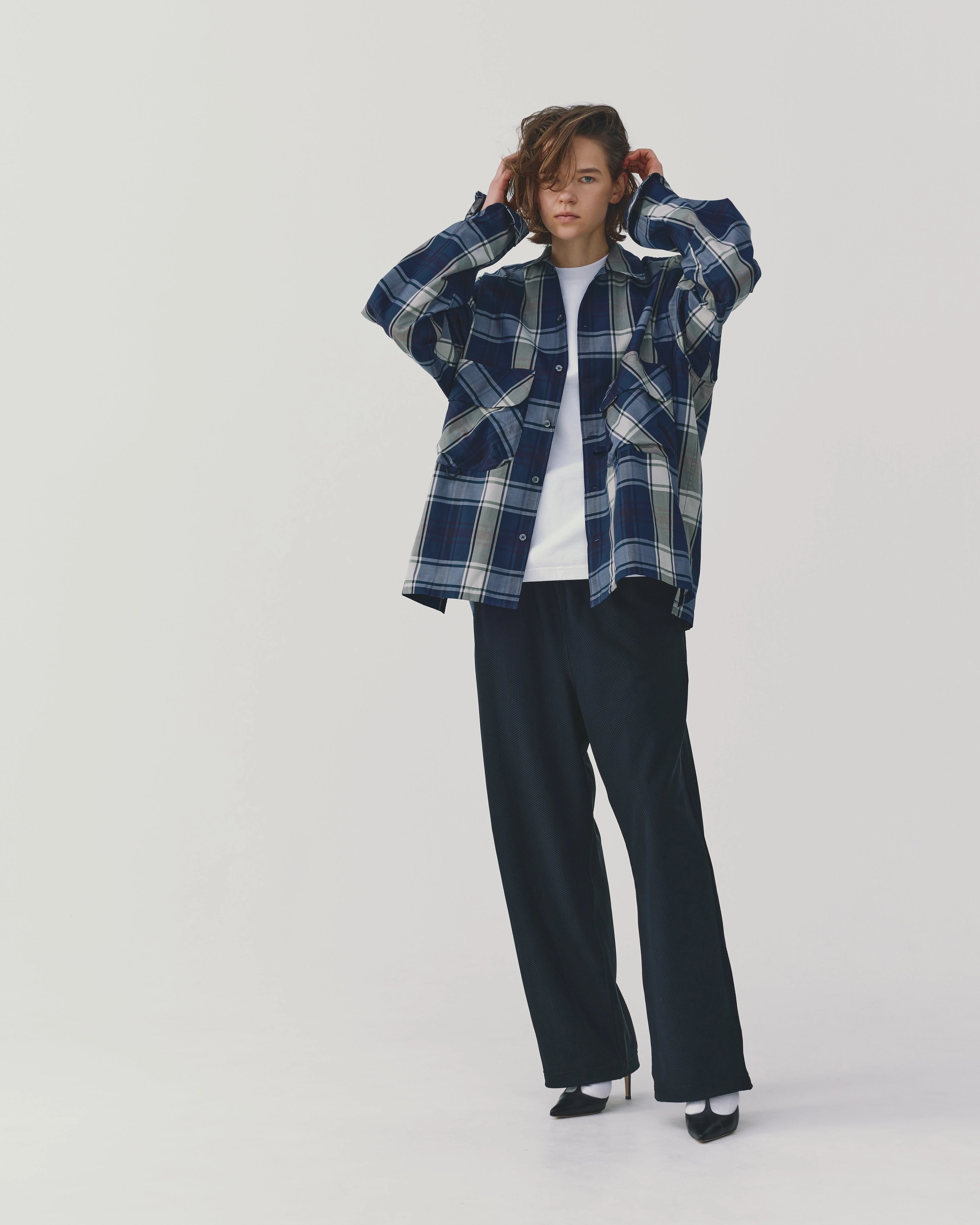 W's TECH SPORTS OPEN COLLAR SHIRT L/S BIG TARTAN