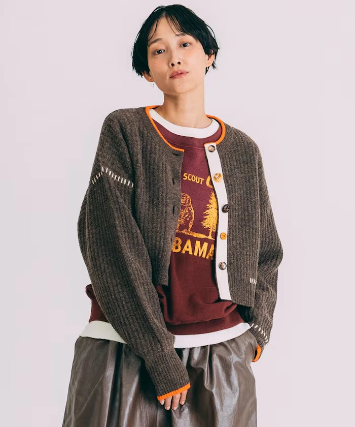Short Length Color-block Knit Cardigan