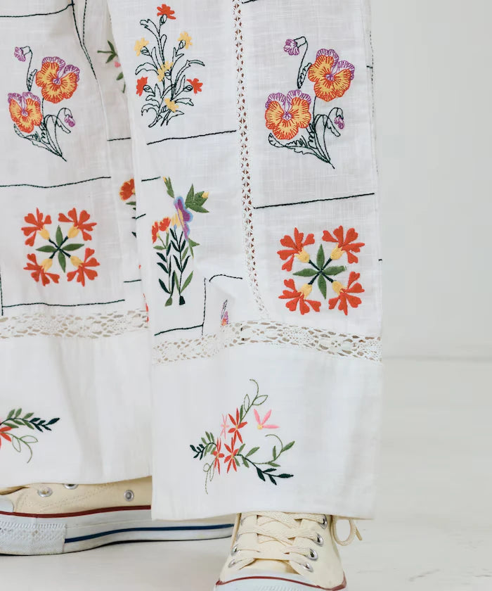 Patchwork Floral Embroidery Pants