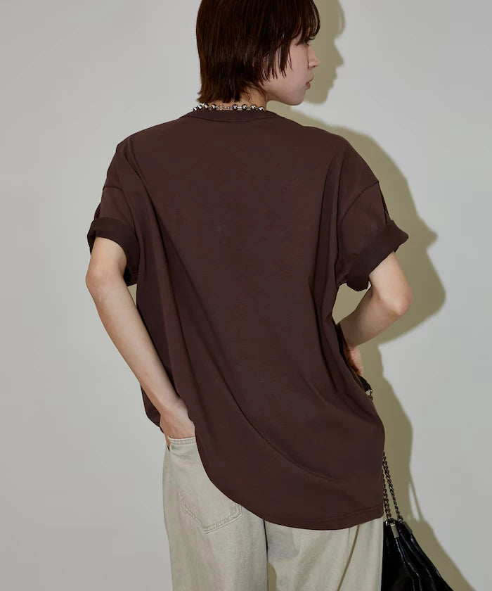 Limited Edition MLB Logo Print Henley Neck Oversized T-Shirt