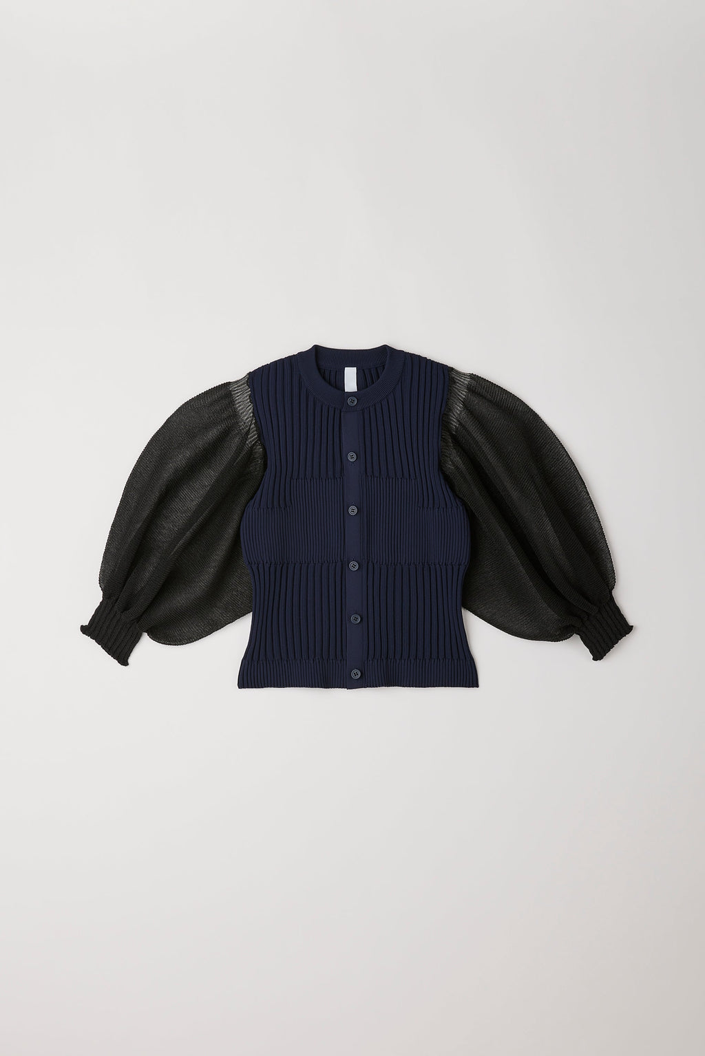 FLUTED LUCENT PUFF SLEEVE CARDIGAN