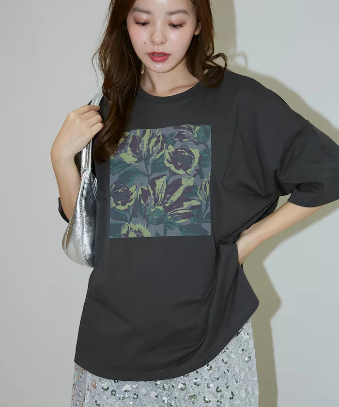 Flower Nuance Art Box Print Big Silhouette T-Shirt Limited Release