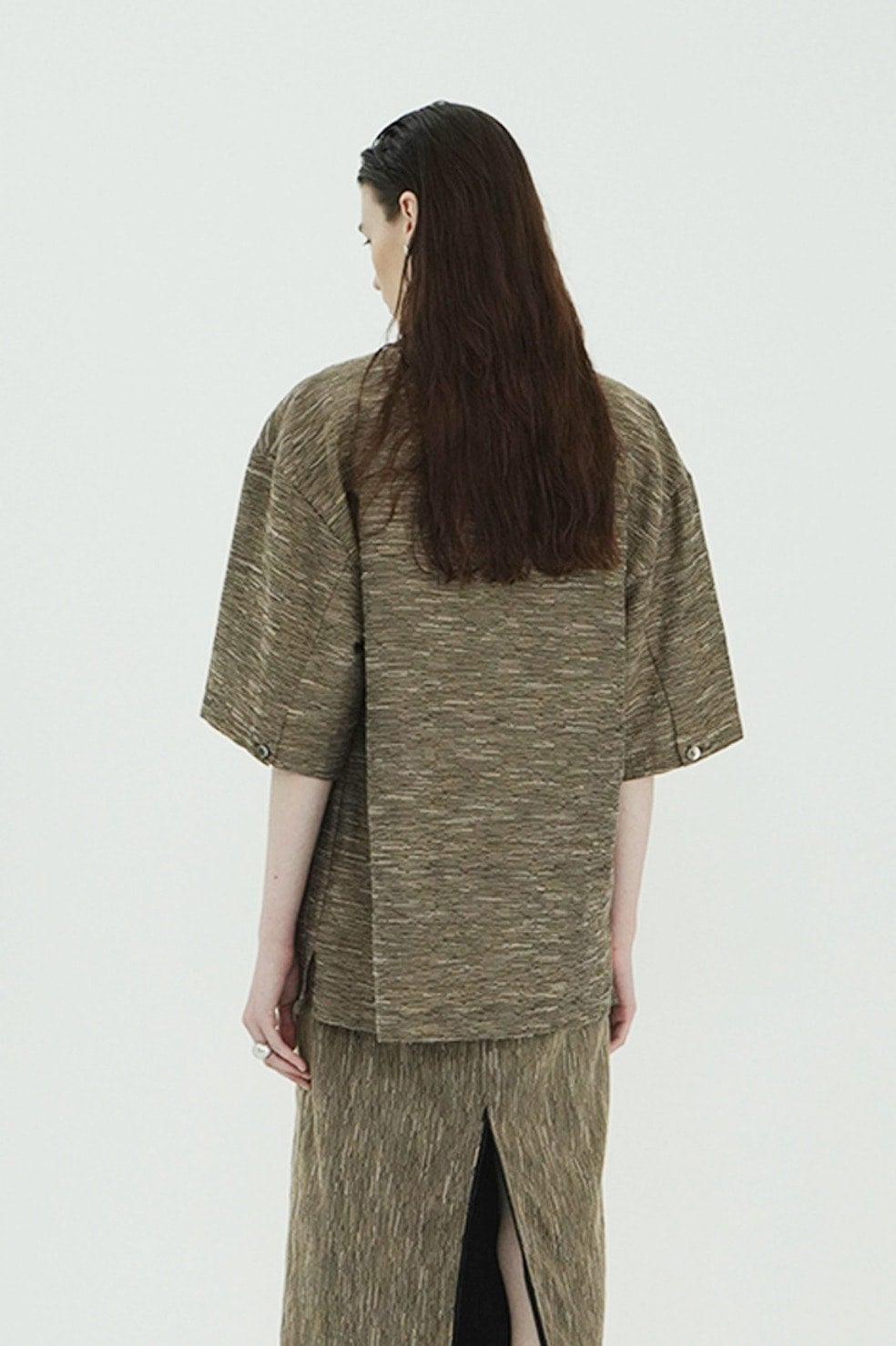 CREPE JACQUARD SHAWL COLLAR SHIRT
