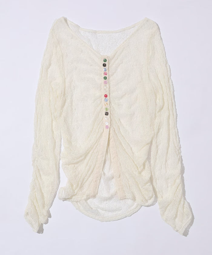 Many Button Lace Shirring Cardigan (Released on February 12 at 12:00)