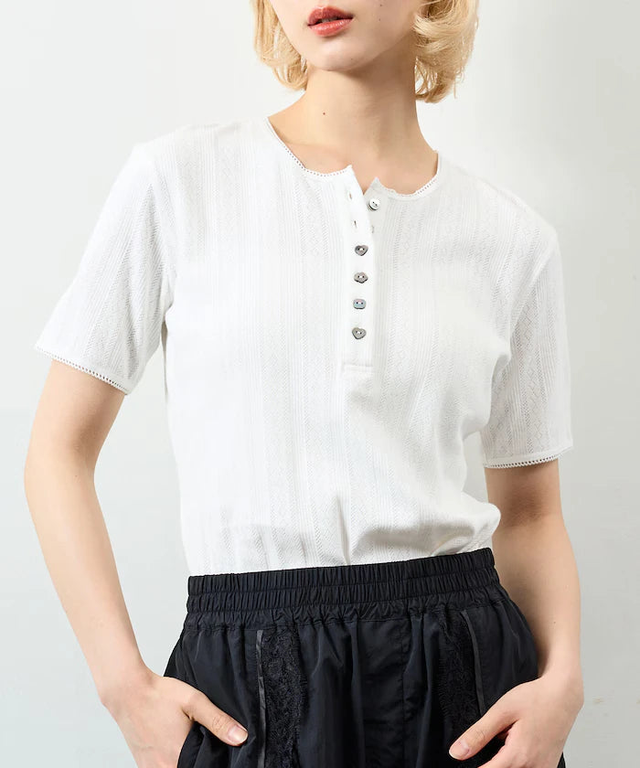 Henry Neck Knitted Lace T-Shirt