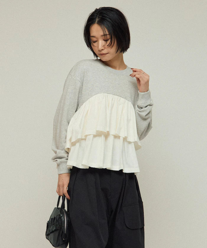 Organic Cotton Docking Frill Sweat / Relaxed Fit / Backed Sweat