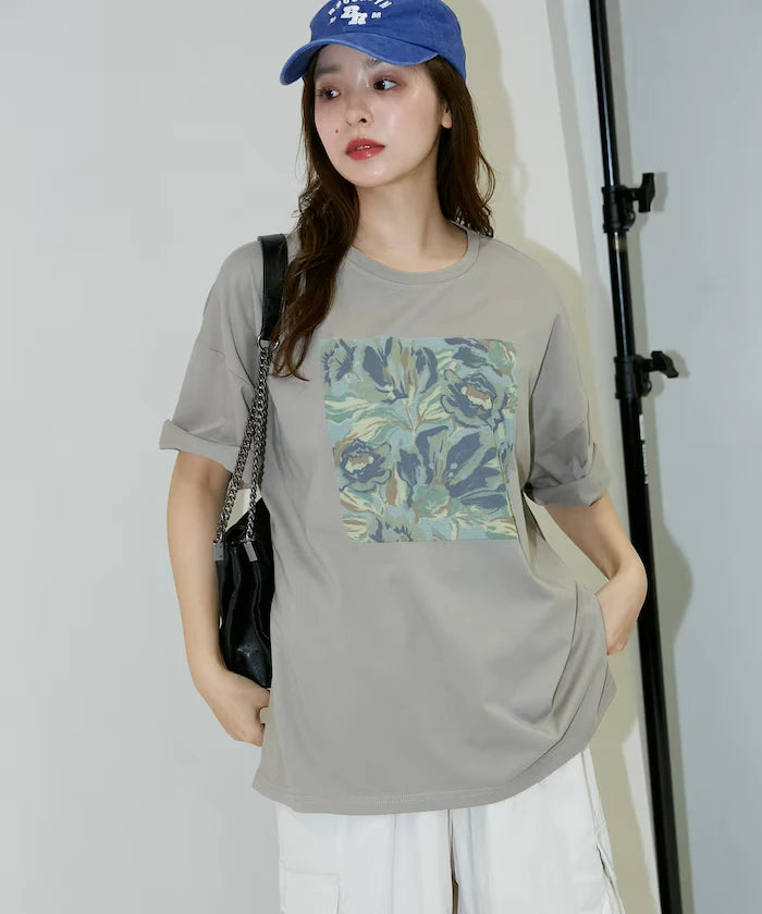 Flower Nuance Art Box Print Big Silhouette T-Shirt Limited Release