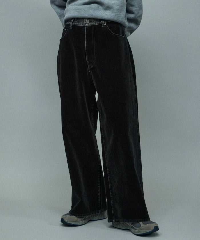 Flocked Denim Contrast Wide Straight Pants