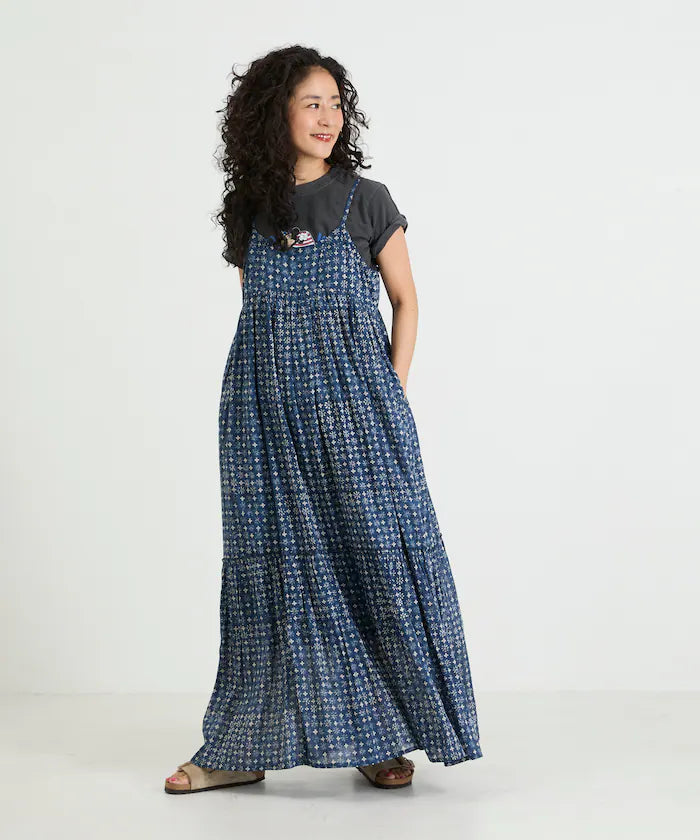 India Woodblock Flower Print Cami Dress