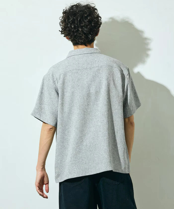 Dry Touch Summer Tweed Short Sleeve Open Collar Shirt