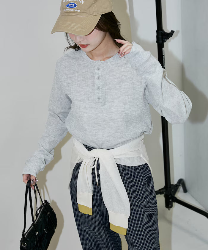 Light Waffle Henley Neck Long Sleeve T Limited Edition