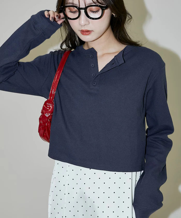 Light Waffle Henley Neck Long Sleeve T Limited Edition