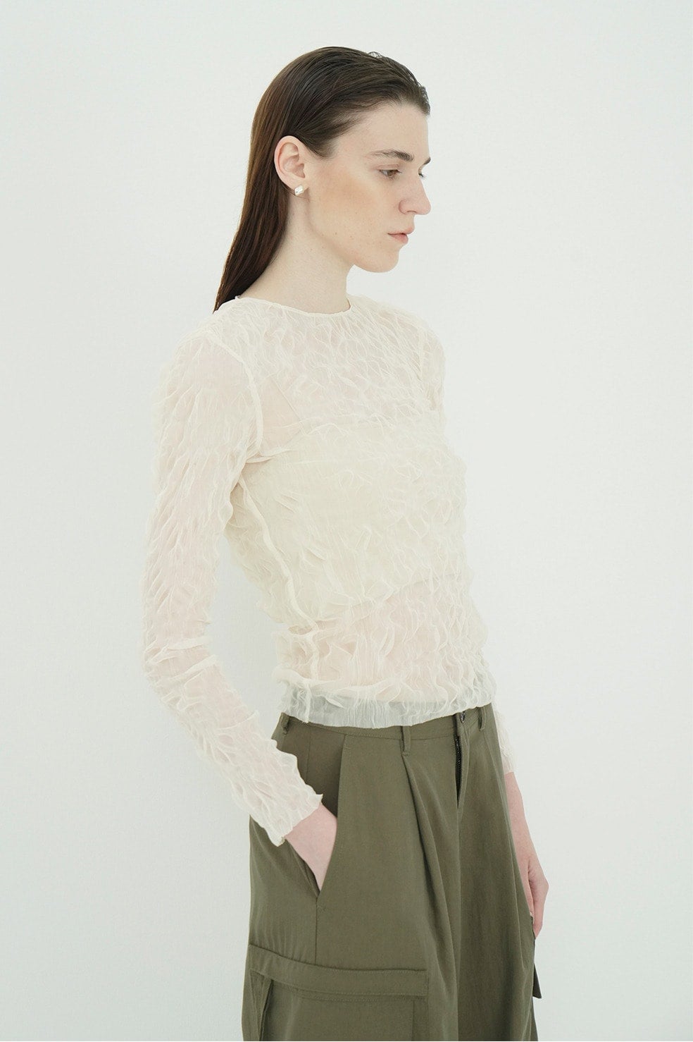 CRINKLED PLEAT SHEER TULLE TOPS