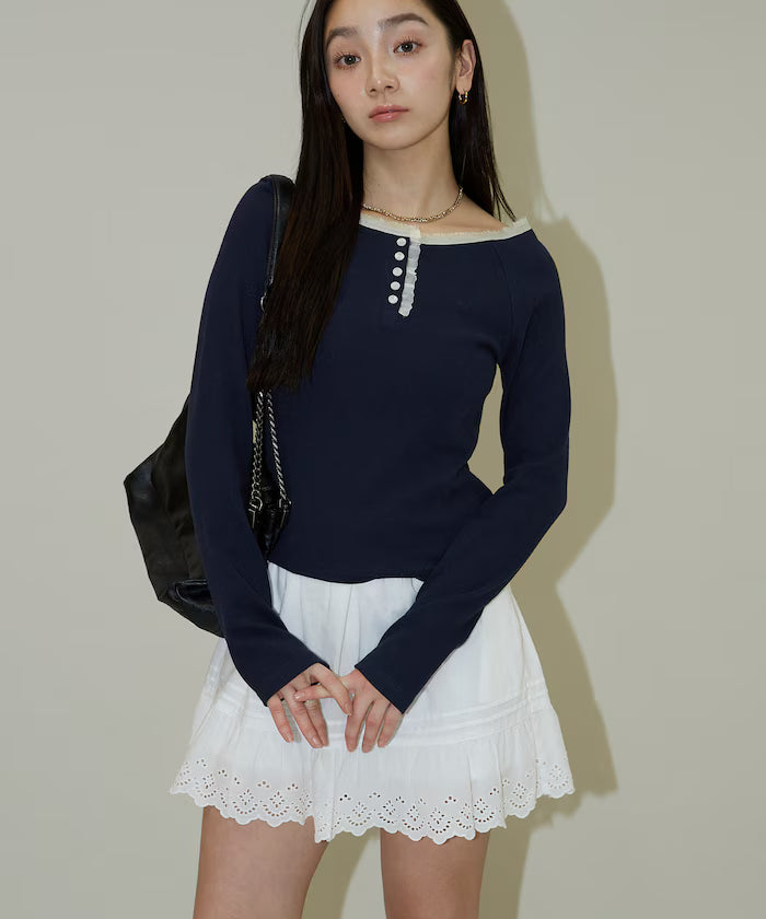Lace Insert Long Sleeve T-Shirt