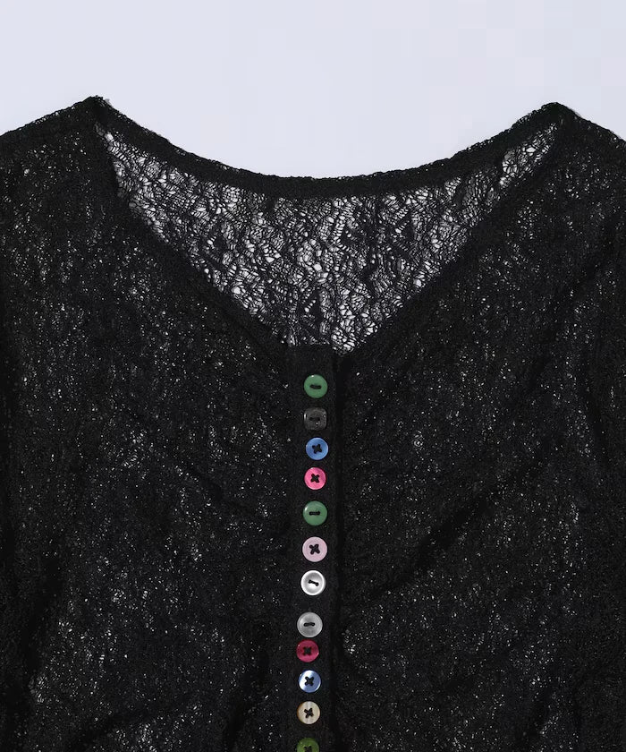 Many Button Lace Shirring Cardigan