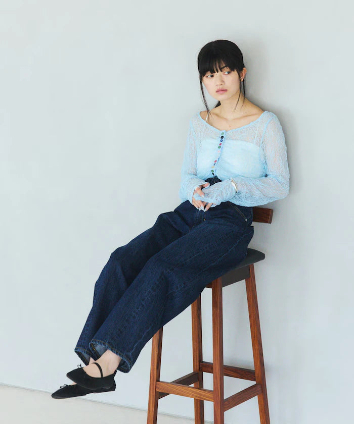 Many Button Lace Shirring Cardigan