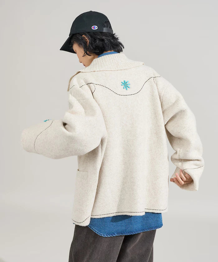 Western-Style Beaded Knit Cardigan