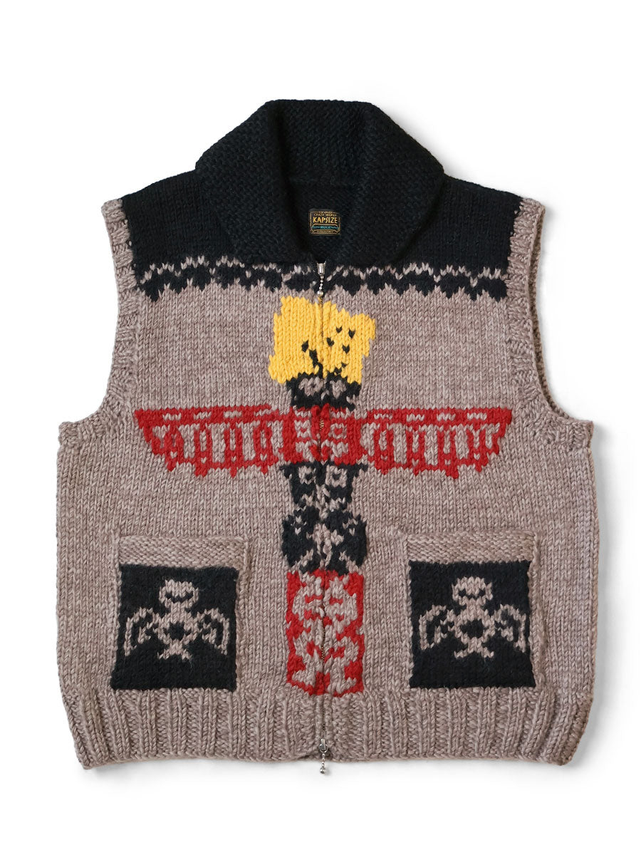 Handknit PECKISH Totem Pole ZIP Vest