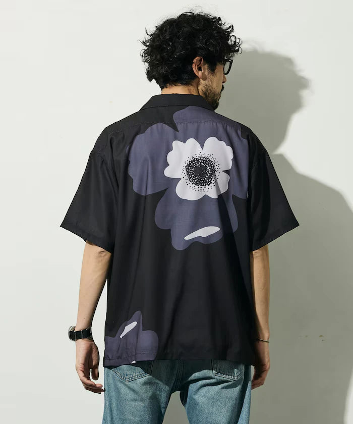 Open Collar Big Pattern Short Sleeve Shirt / Big Silhouette