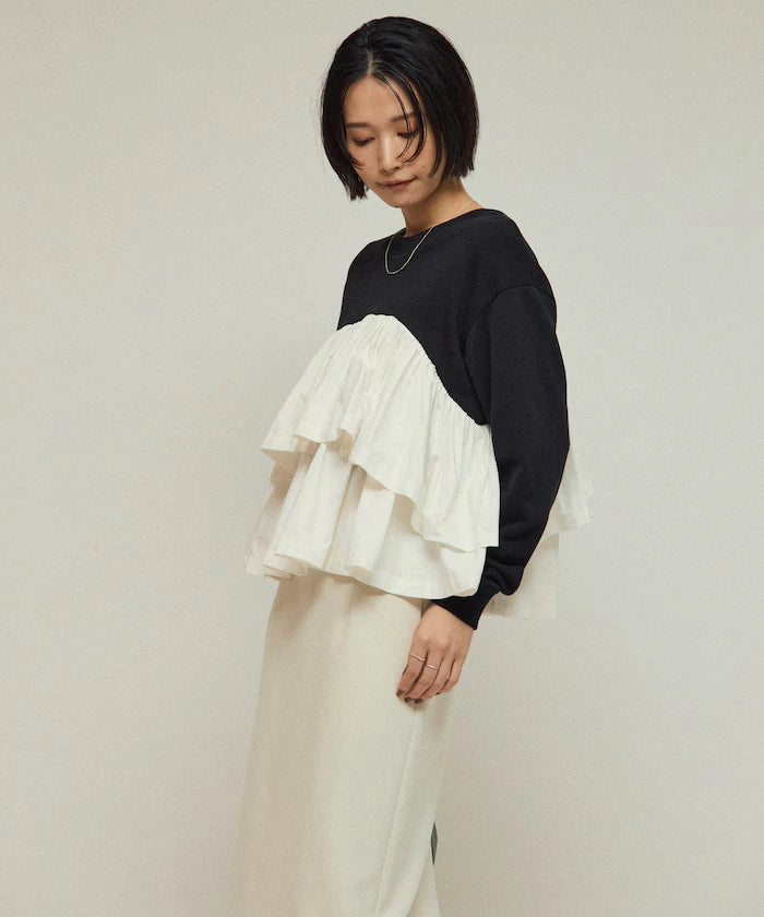 Organic Cotton Docking Frill Sweat / Relaxed Fit / Backed Sweat