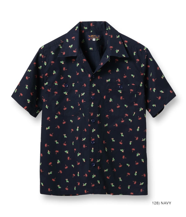 COTTON TWILL REGULAR COLLAR SHIRT “HULA & PALM TREE”