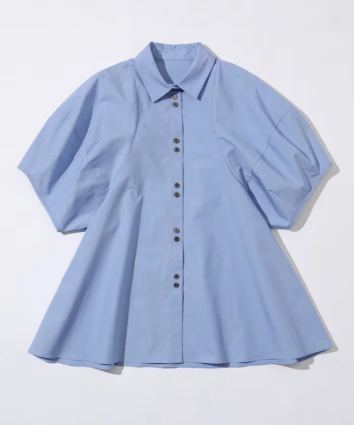 Color Added Balloon Sleeve Shirt / 5 Sleeve Blouse