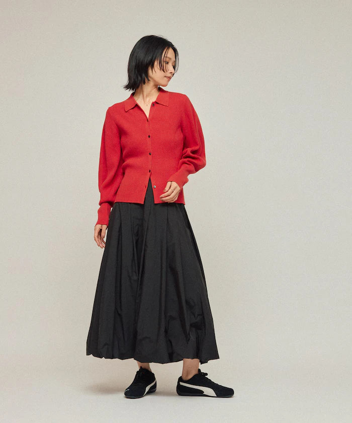Functional material silk blend knit polo volume sleeve knit cardigan / anti-pill / machine washable