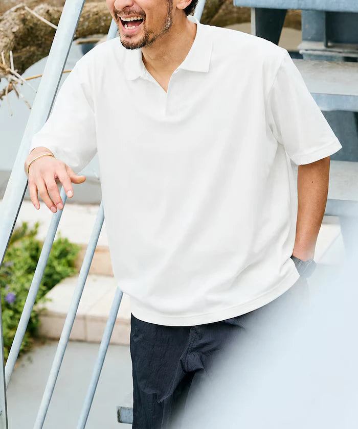 One Point Embroidered Pique Skipper Polo Shirt