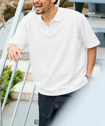 One Point Embroidered Pique Skipper Polo Shirt