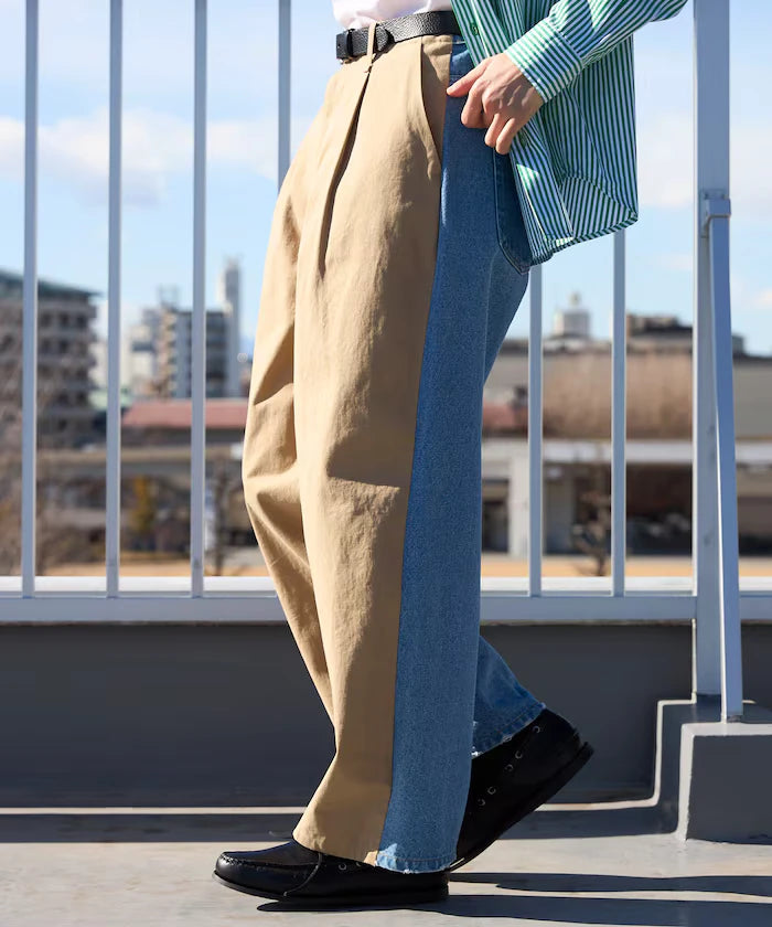 Chino Denim Docking Pants / Wide Straight Pants