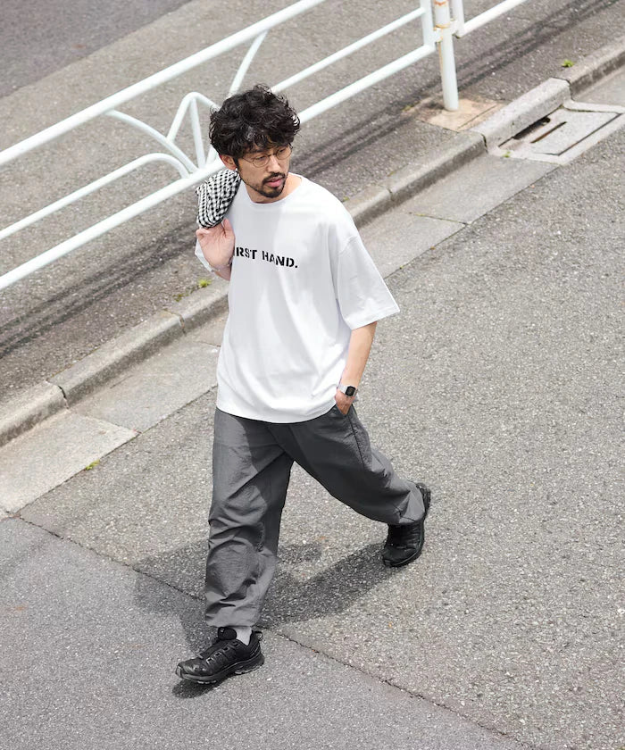 Wide Straight Nylon Track Pants / Tapered Silhouette Easy Nylon Pants