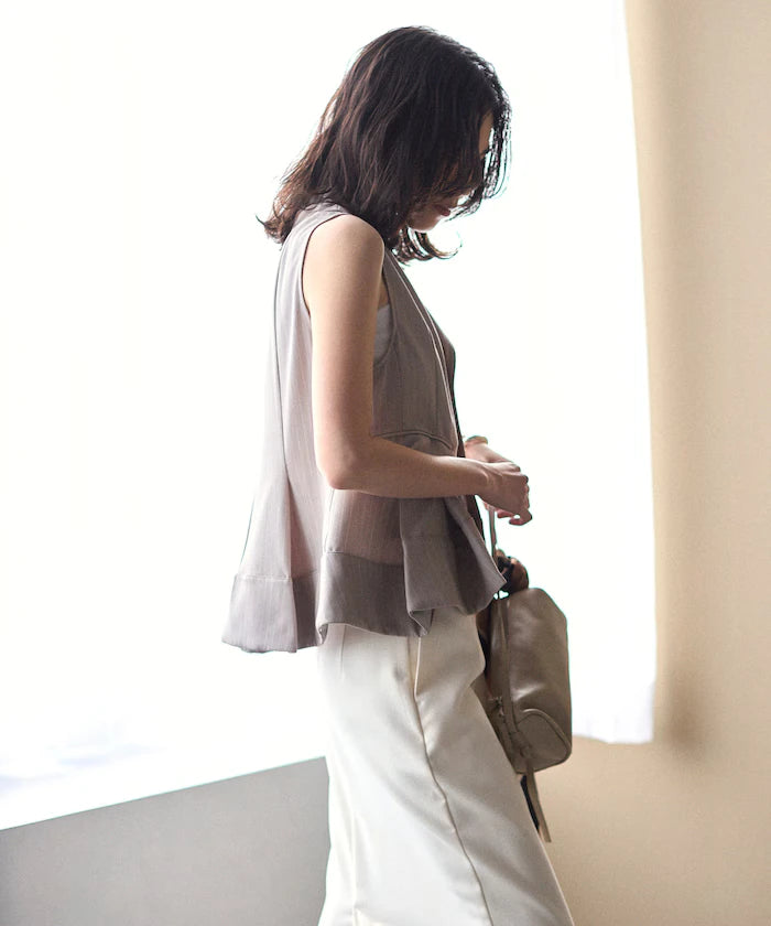 Pinstripe Flare Hem Short Vest