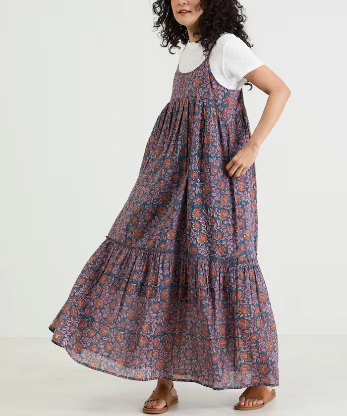 India Woodblock Flower Print Cami Dress