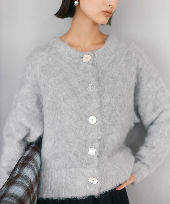 Variation Button Shaggy Knit Cardigan