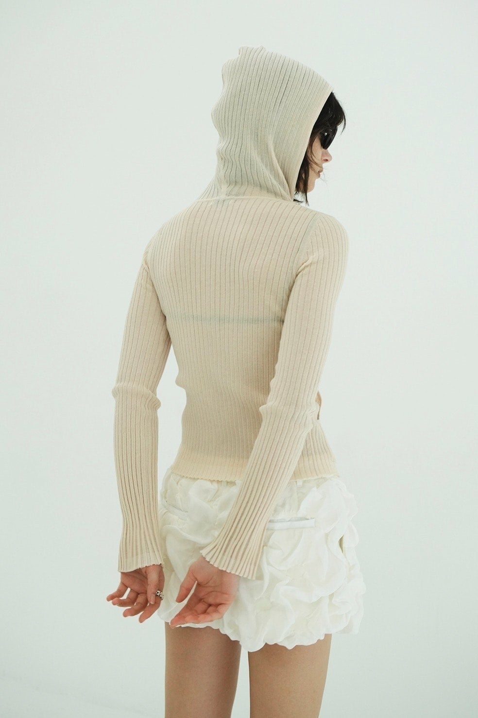 SHEER HOODED KNIT CARDIGAN