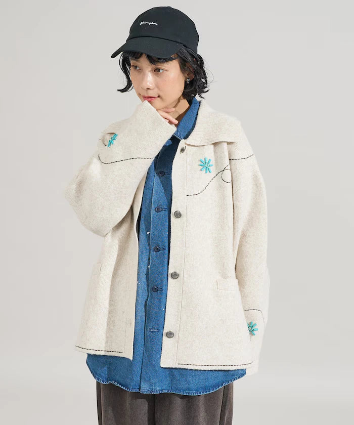Western-Style Beaded Knit Cardigan
