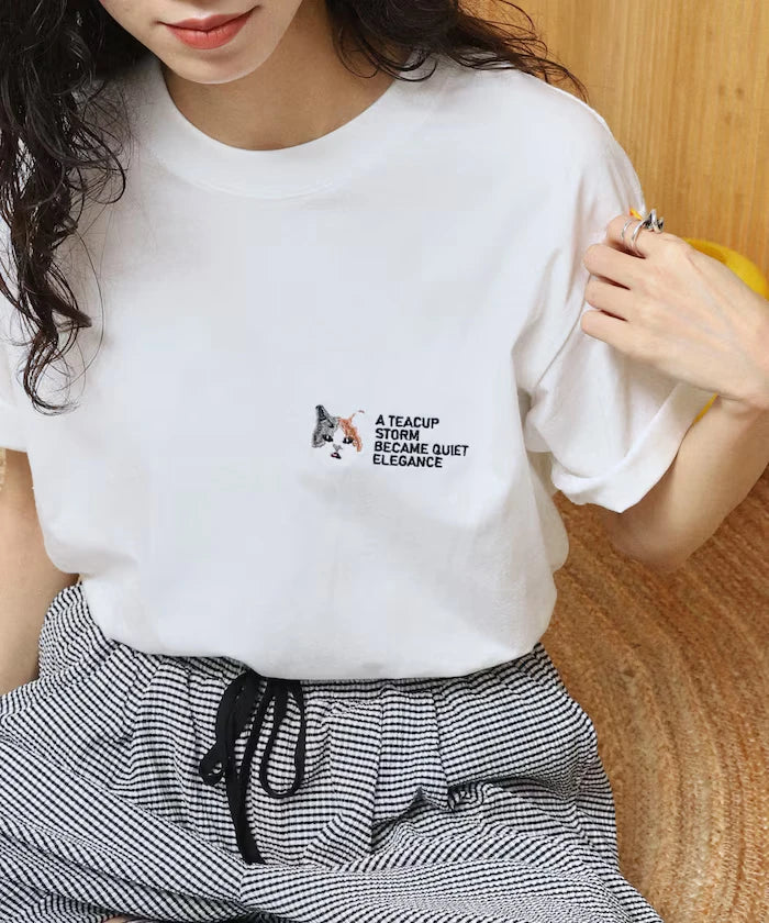 Organic Cotton One Point Animal Embroidery T-Shirt