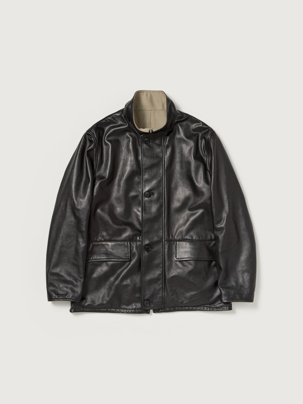 REVERSIBLE WOOL TWISTED TWILL / SHEEP LEATHER HALF COAT