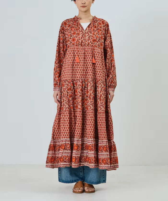 India Flower Print 4-Tiered Dress