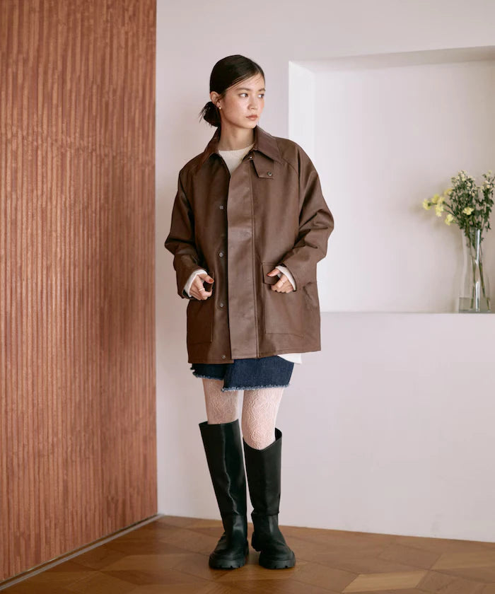 Oversized leatherette blouson / Mixed material switching