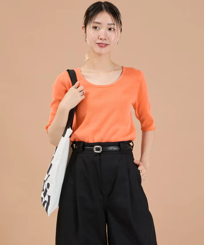 Ribbon Tied 2WAY Waffle 5 Sleeve T-Shirt