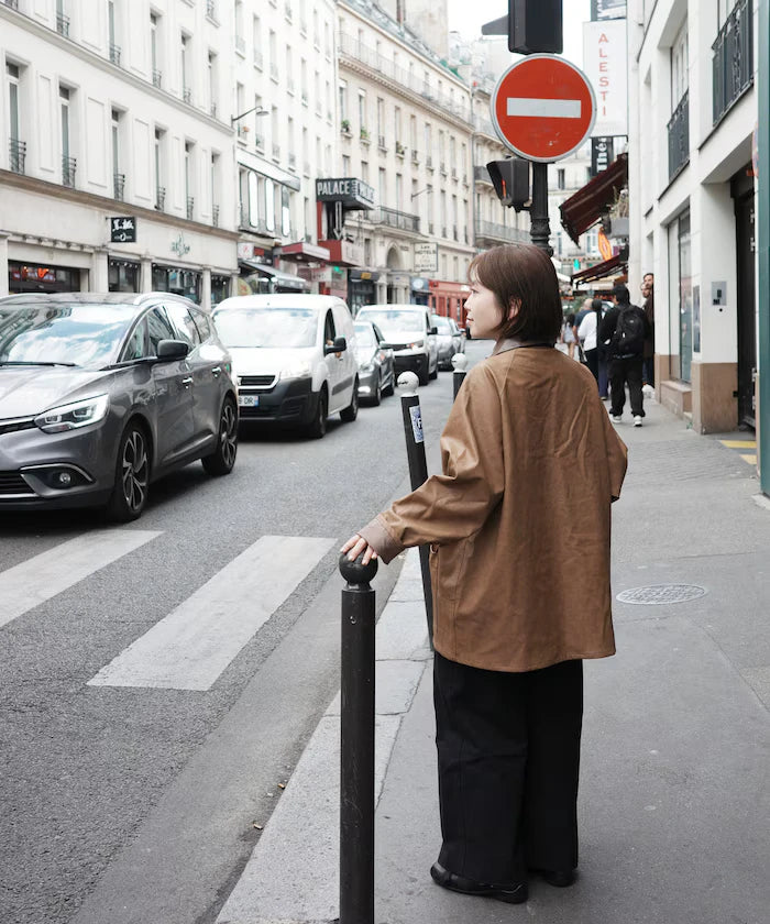 Oversized leatherette blouson / Mixed material switching