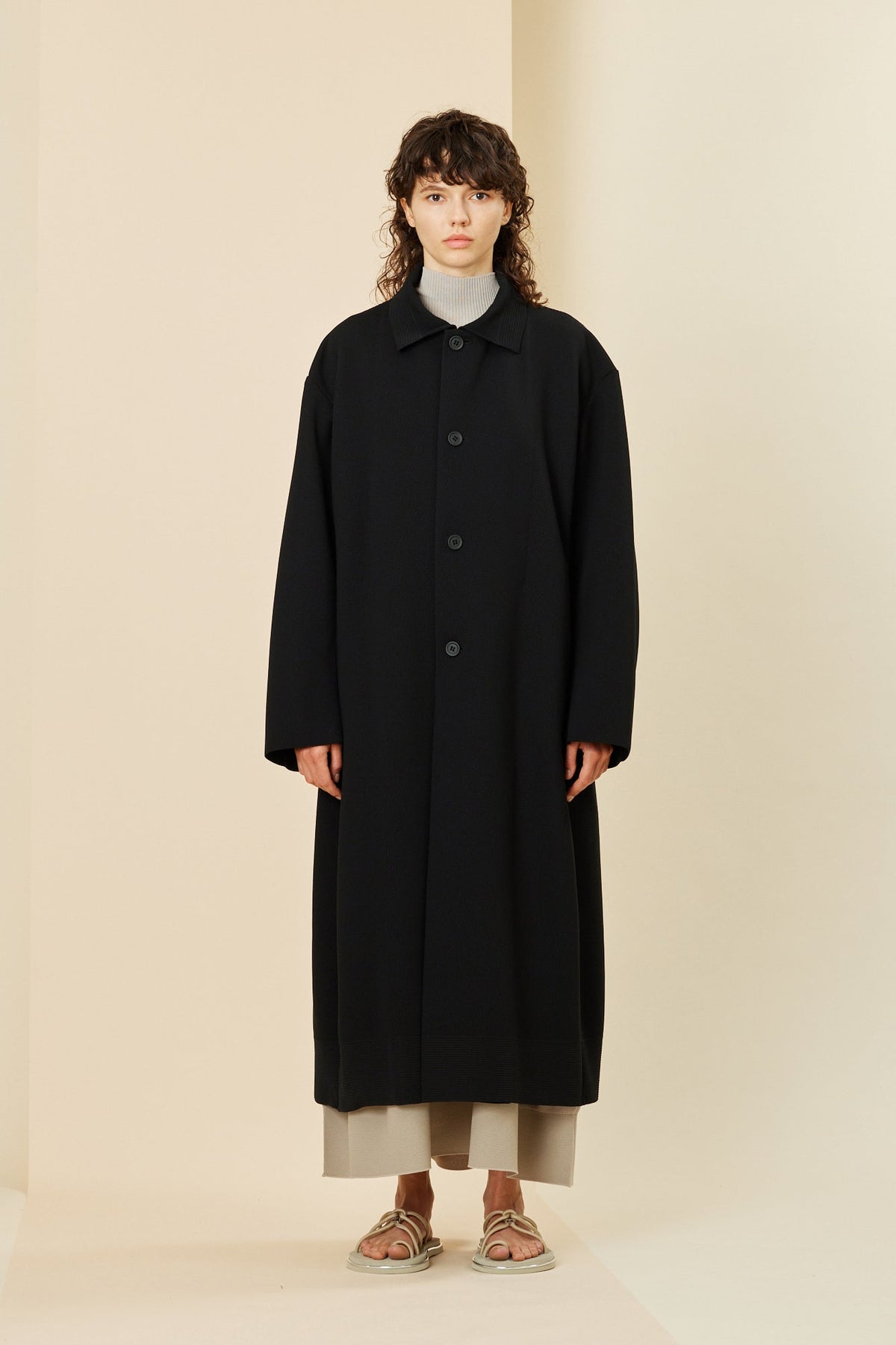MESH STAND FALL COLLAR LONG COAT