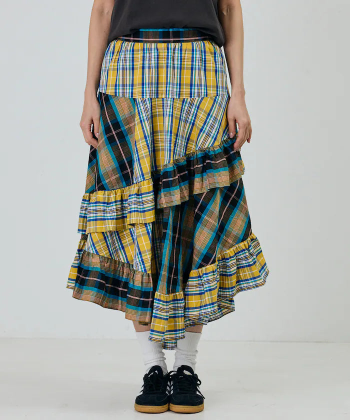 Check x Check Asymmetrical Frill Skirt