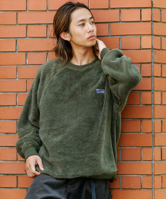 Relaxed Fit Raglan Sleeve Shaggy Fleece Pullover