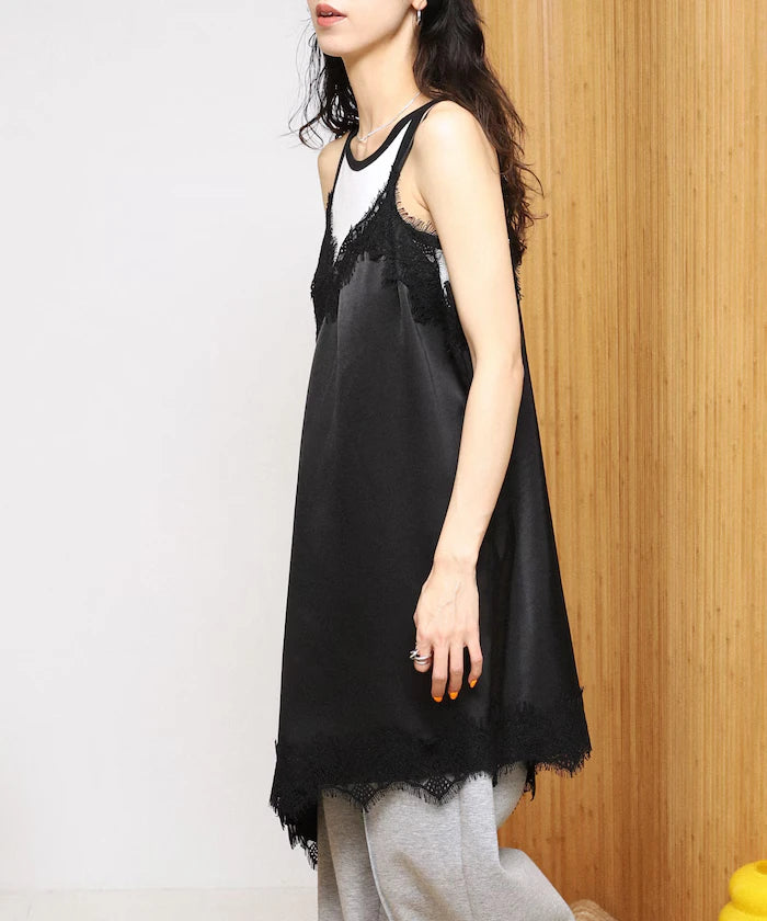 Lace Contrast Vintage Satin Camisole Top