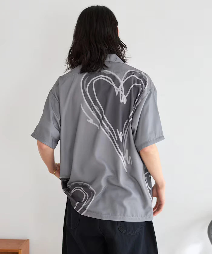 Open Collar Big Pattern Short Sleeve Shirt / Big Silhouette