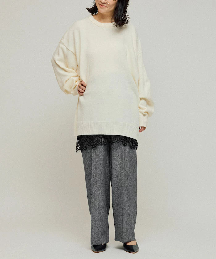 Lace Layered Slacks / Center Press Wide Slacks
