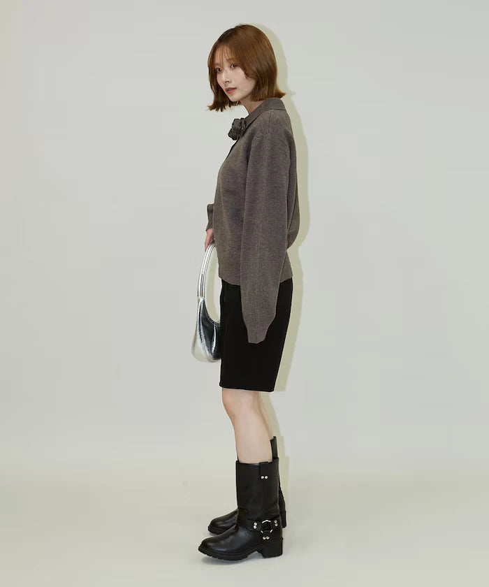 Polo knit pullover with flower motif - limited edition